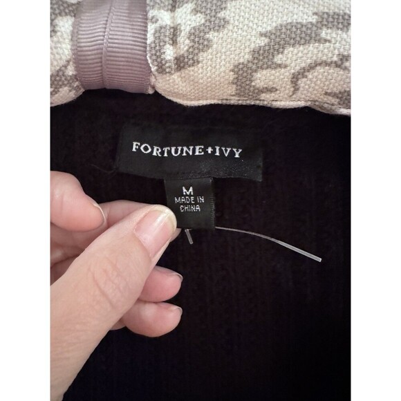 Fortune & Ivy Edwina Long Sleeve Colorblock Cardigan Size Medium Black Tan Ivory - Picture 2 of 5